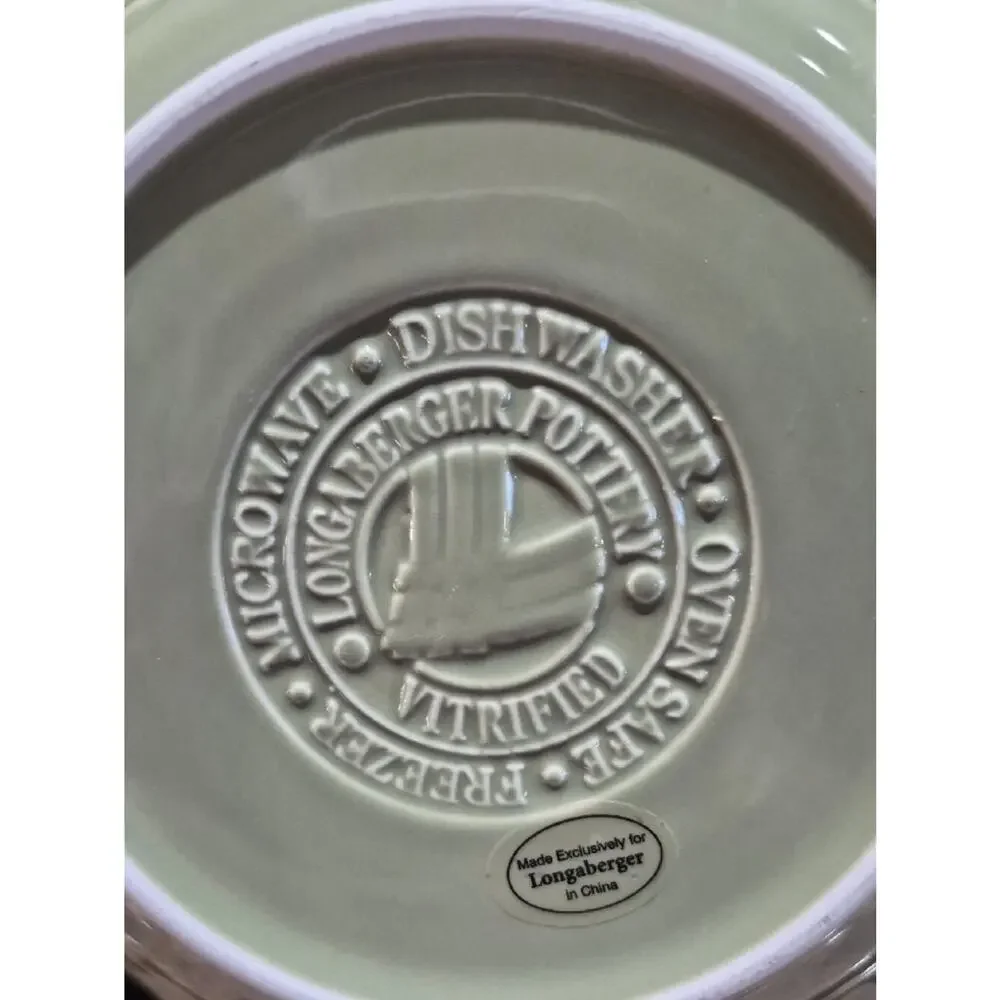 Longaberger Small Pie Plate Olive Green Ceramic Serving Bowl 7 1/4